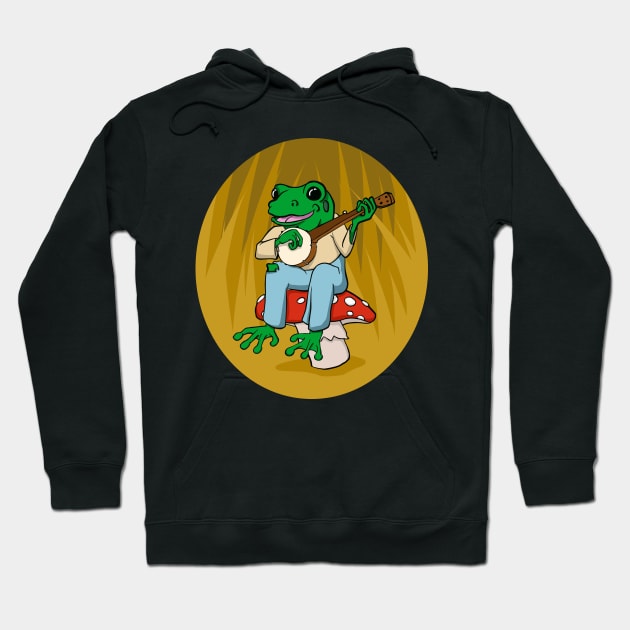 Frog Playing Banjo Cottagecore Hoodie by Huhnerdieb Apparel